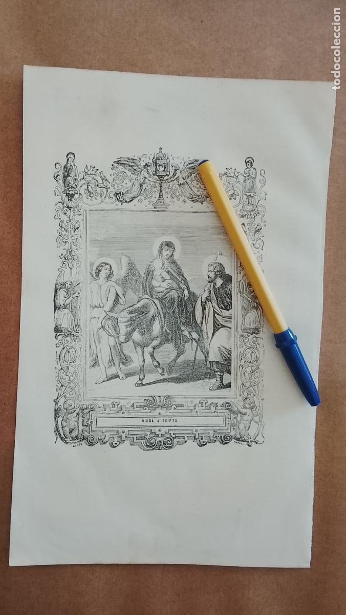 Arte: plancha Grabado LITOGRAFICO religioso del a&ntilde;o 1849 - LA HUIDA A EGIPTO DE LA VIRGEN