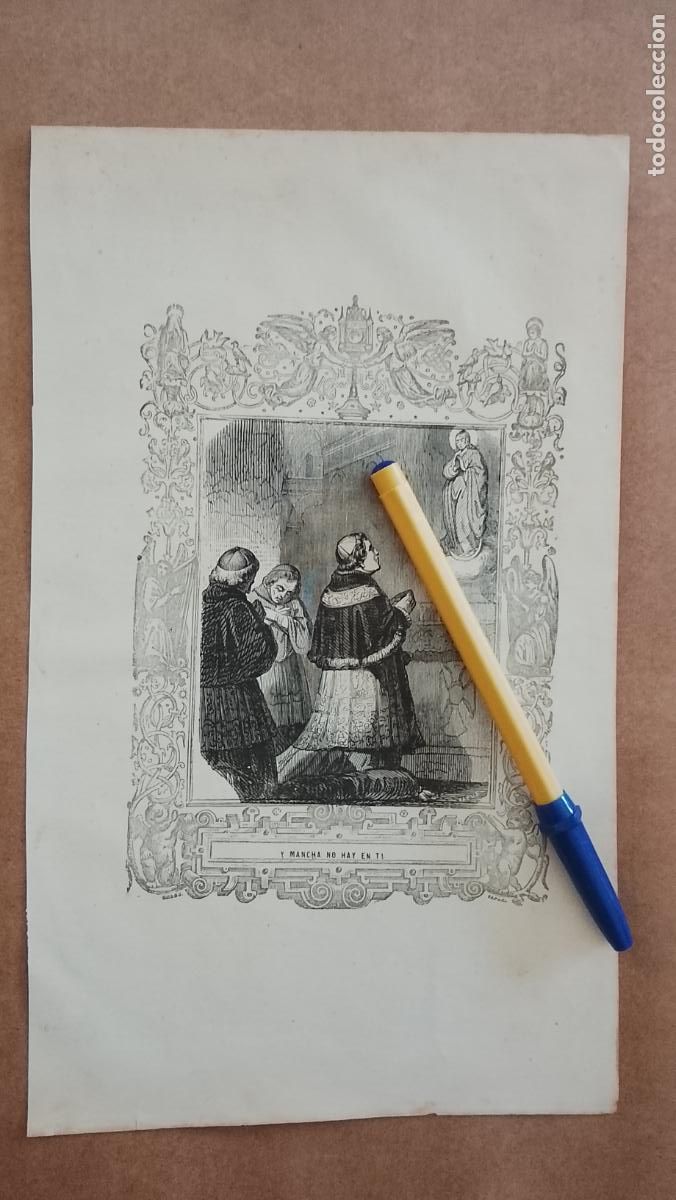 Arte: plancha Grabado LITOGRAFICO religioso del a&ntilde;o 1849 - ... Y MANCHA NO HAY EN TI