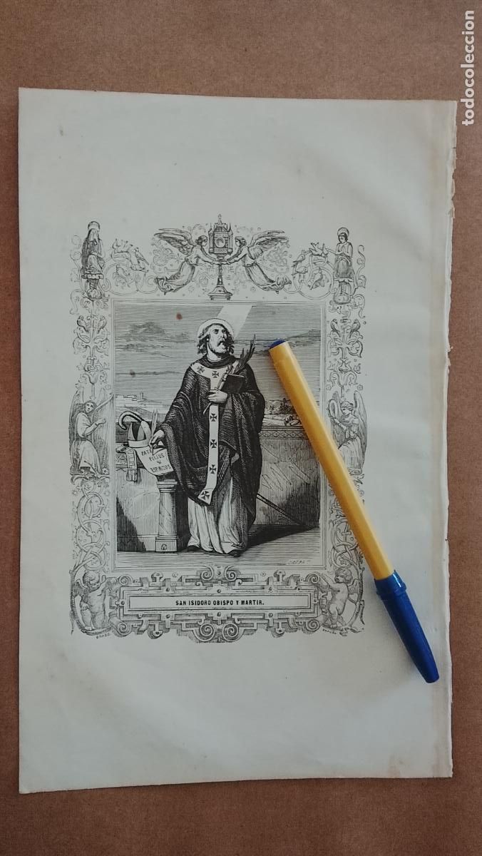 Arte: plancha Grabado LITOGRAFICO religioso del a&ntilde;o 1849 - ... SAN ISIDORO OBISPO Y MARTIR