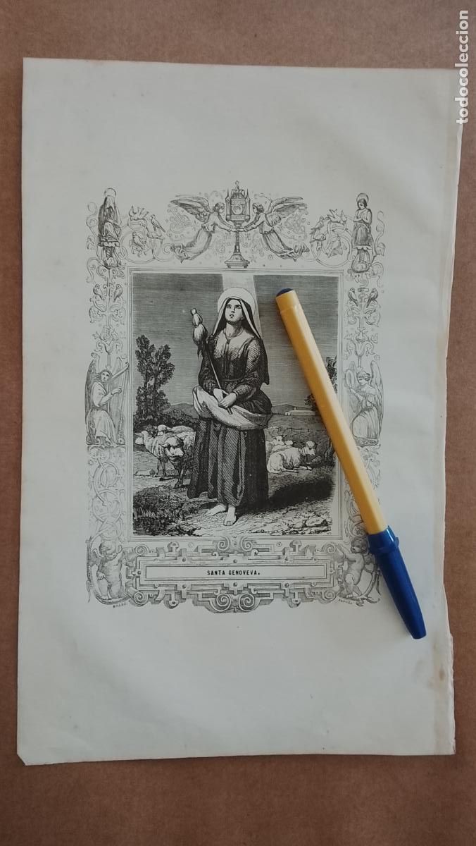 Arte: plancha Grabado LITOGRAFICO religioso del a&ntilde;o 1849 - ... SANTA GENOVEVA