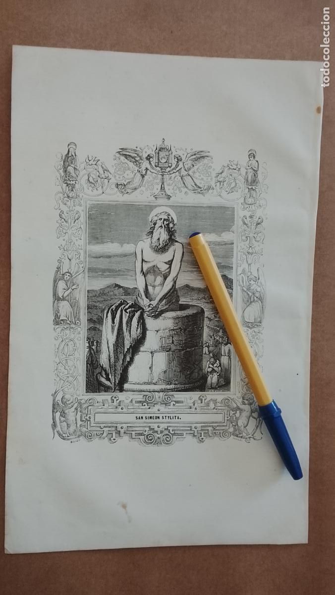 Arte: plancha Grabado LITOGRAFICO religioso del a&ntilde;o 1849 - ... SAN SIMEON STYLITA