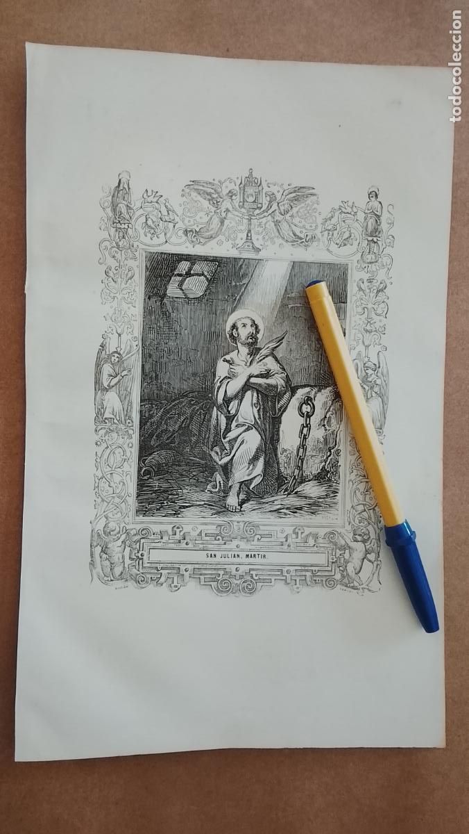Arte: plancha Grabado LITOGRAFICO religioso del a&ntilde;o 1849 - SAN JULIAN