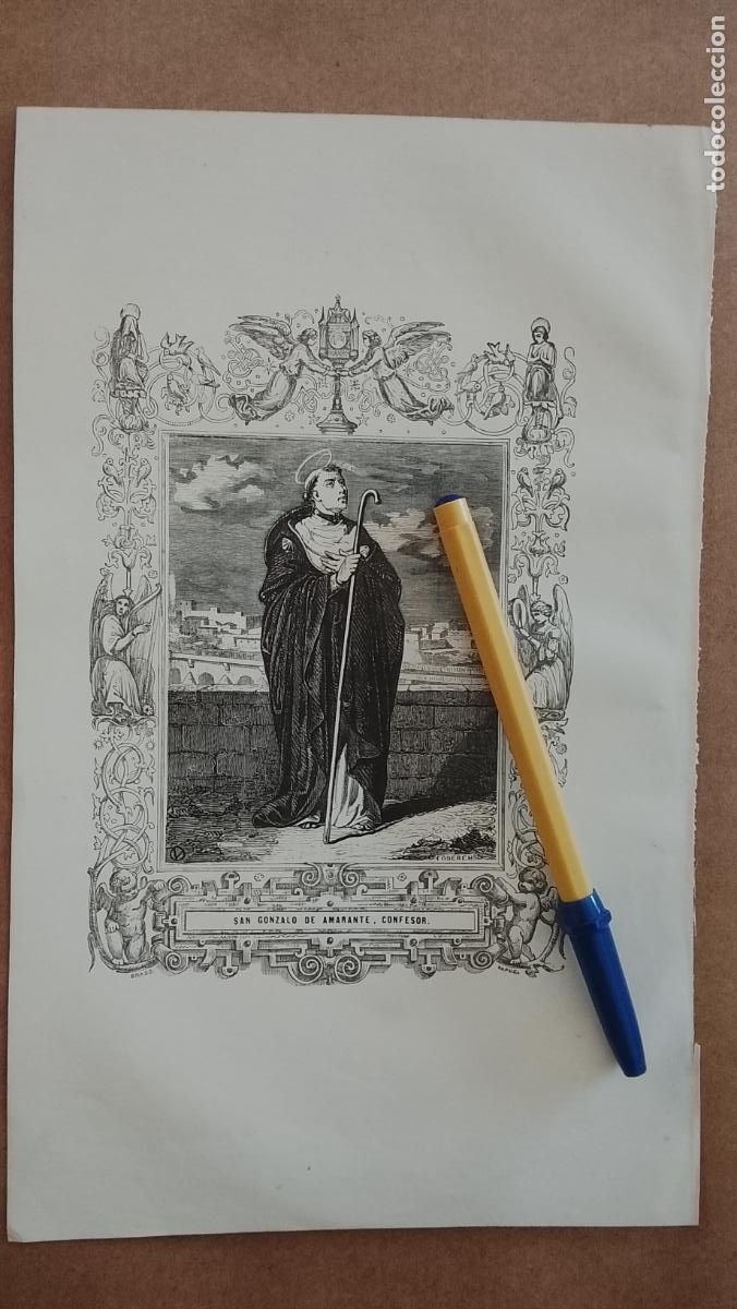 Arte: plancha Grabado LITOGRAFICO religioso del a&ntilde;o 1849 - SAN GONZALO DE AMARANTE
