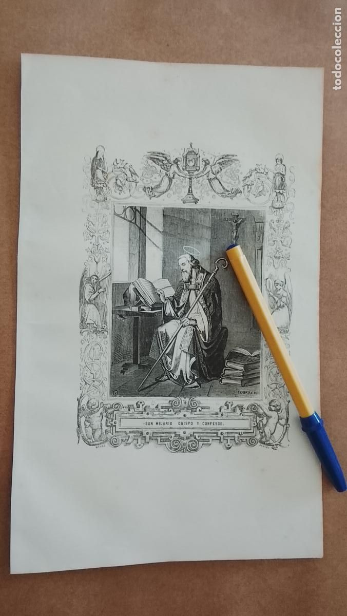 Arte: plancha Grabado LITOGRAFICO religioso del a&ntilde;o 1849 - SAN HILARIO OBISPO