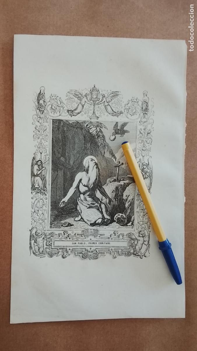 Arte: plancha Grabado LITOGRAFICO religioso del a&ntilde;o 1849 - SAN PABLO PRIMER ERMITA&Ntilde;O