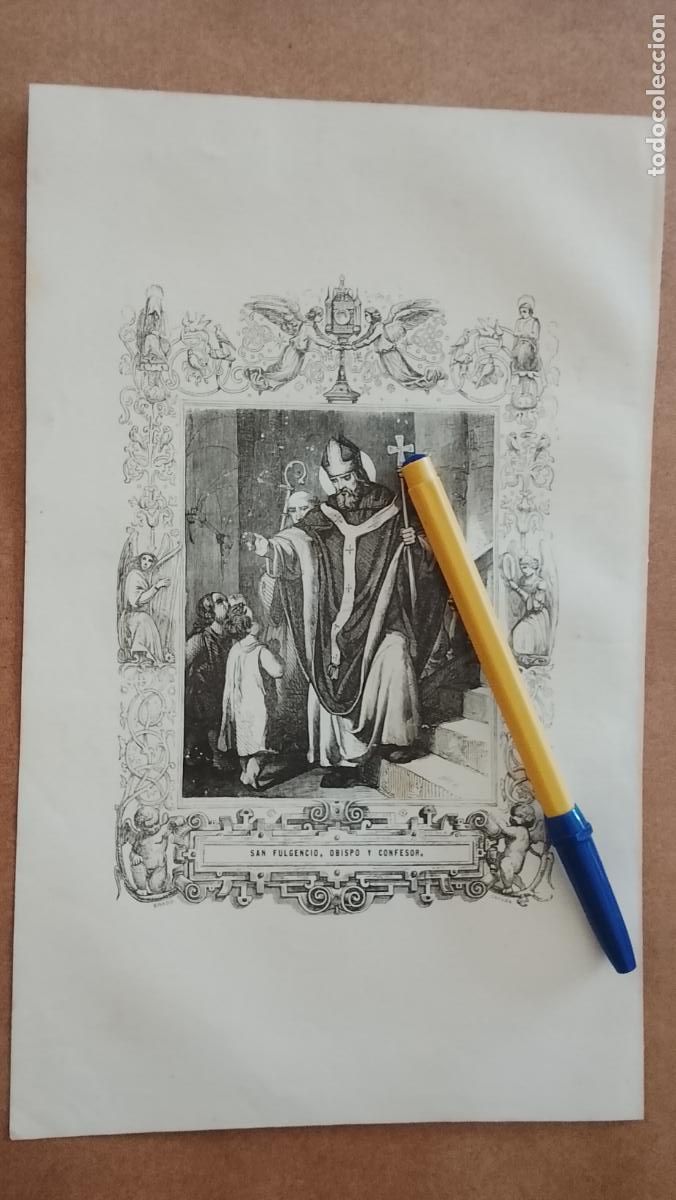 Arte: plancha Grabado LITOGRAFICO religioso del a&ntilde;o 1849 - EL OBISPO SAN FULGENCIO