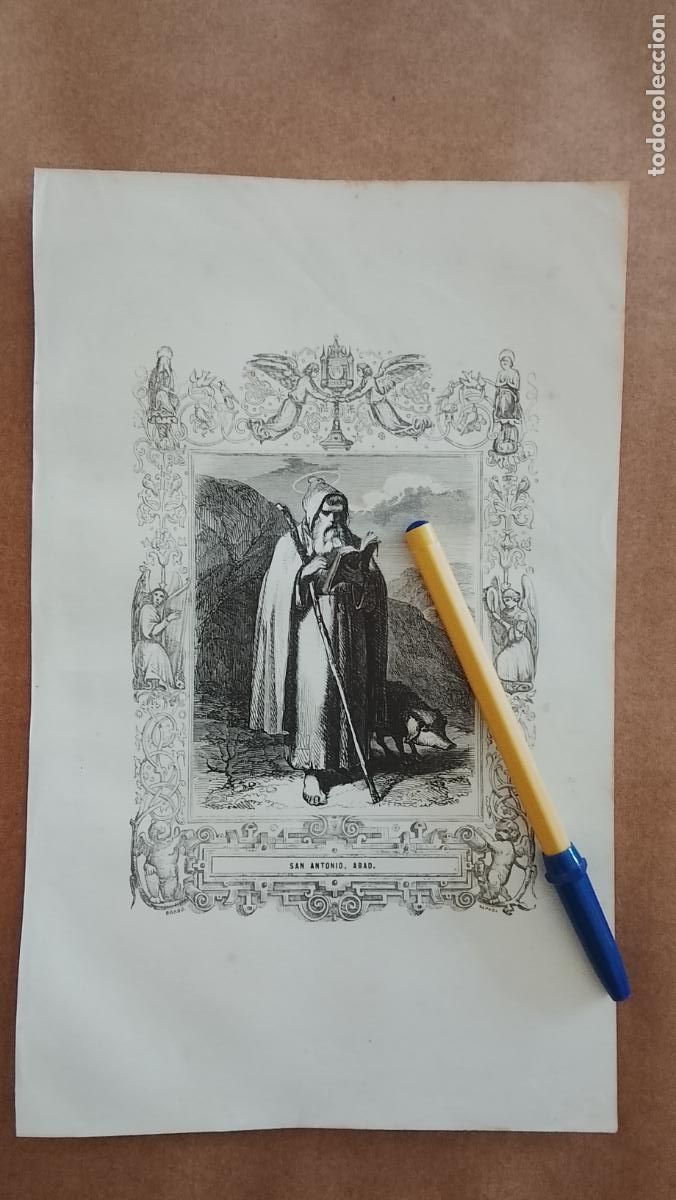Arte: plancha Grabado LITOGRAFICO religioso del a&ntilde;o 1849 - SAN ANTONIO ABAD