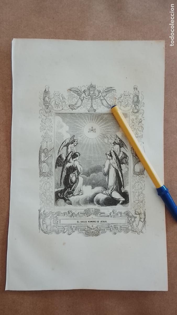 Arte: plancha Grabado LITOGRAFICO religioso del a&ntilde;o 1849 - JHS EL DULCE NOMBRE DE JESUS