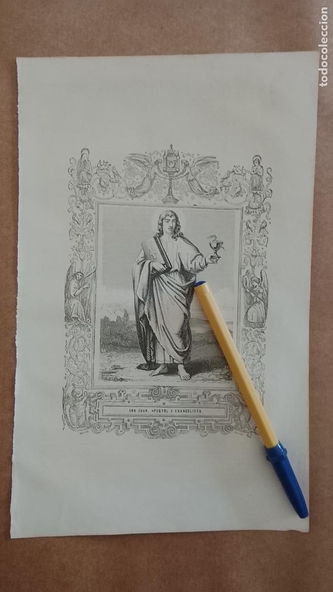 Arte: plancha Grabado LITOGRAFICO religioso del a&ntilde;o 1849 - SAN JUAN APOSTOL Y EVANGELISTA