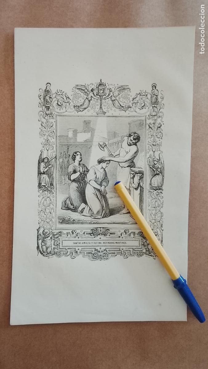 Arte: plancha Grabado LITOGRAFICO religioso del a&ntilde;o 1849 - SANTA AMALIA Y RUFINA