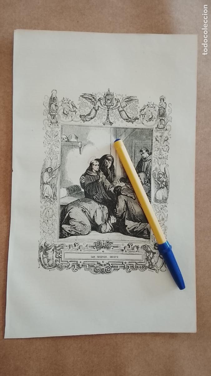 Arte: plancha Grabado LITOGRAFICO religioso del a&ntilde;o 1849 - EL OBISPO SAN ROSENDO