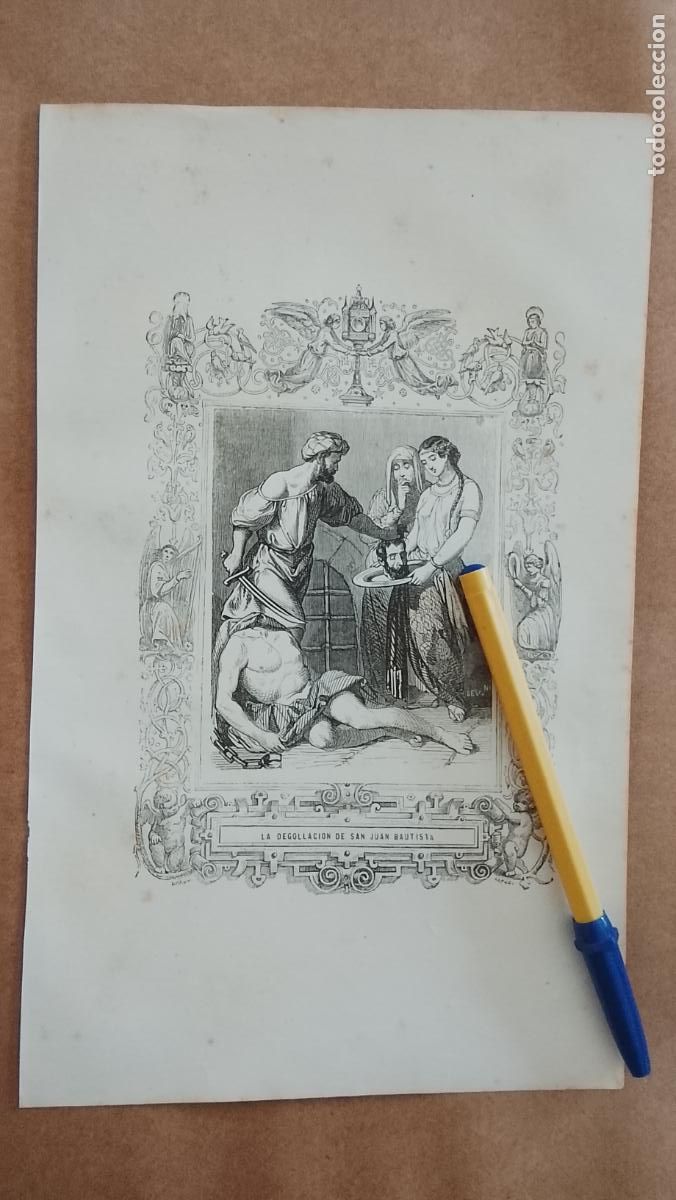 Arte: plancha Grabado LITOGRAFICO religioso del a&ntilde;o 1849 - LA DEGOLLACION DE SAN JUAN BAUTISTA