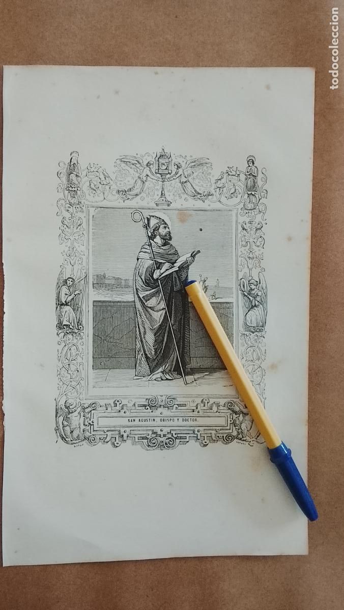 Arte: plancha Grabado LITOGRAFICO religioso del a&ntilde;o 1849 - EL OBISPO SAN AGUSTIN Y DOCTOR