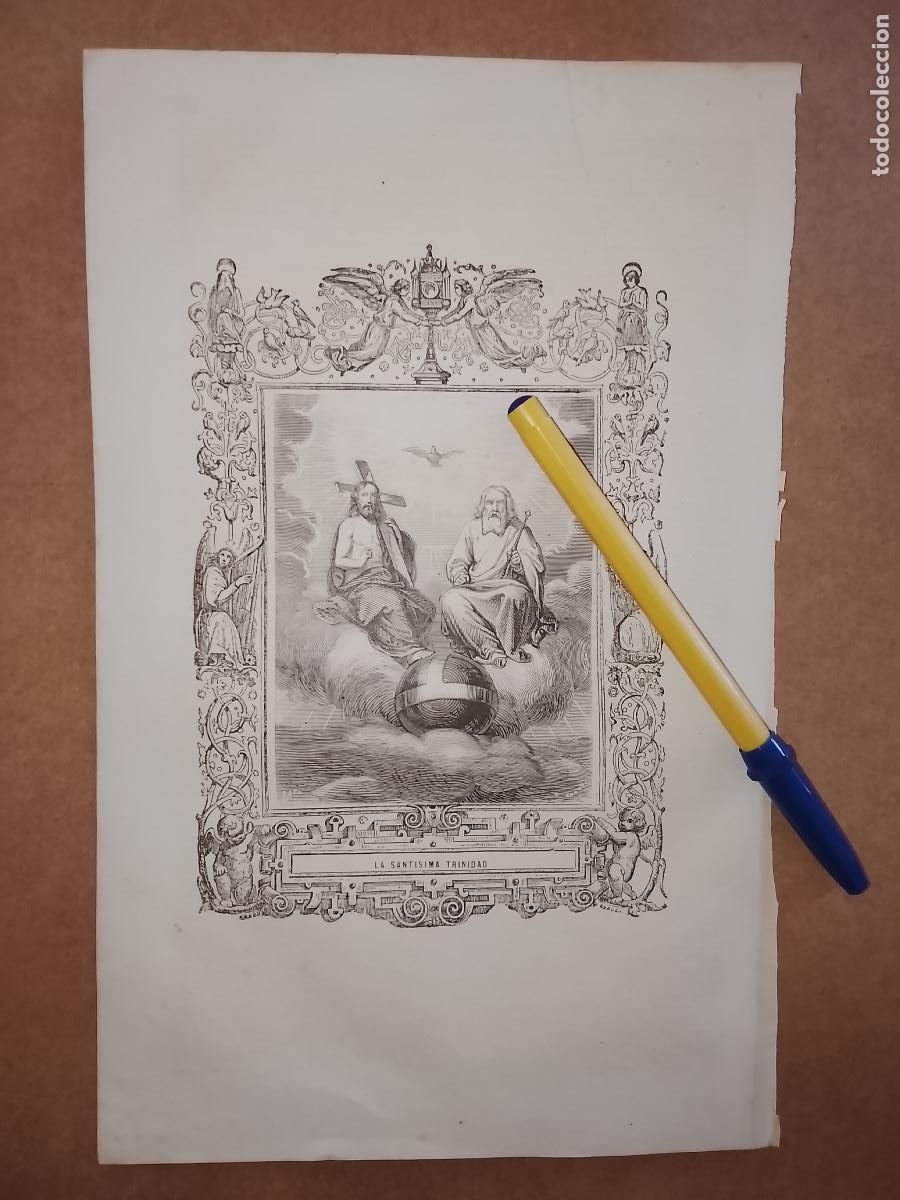 Arte: plancha Grabado LITOGRAFICO religioso del a&ntilde;o 1849 - LA SANTISIMA TRINIDAD