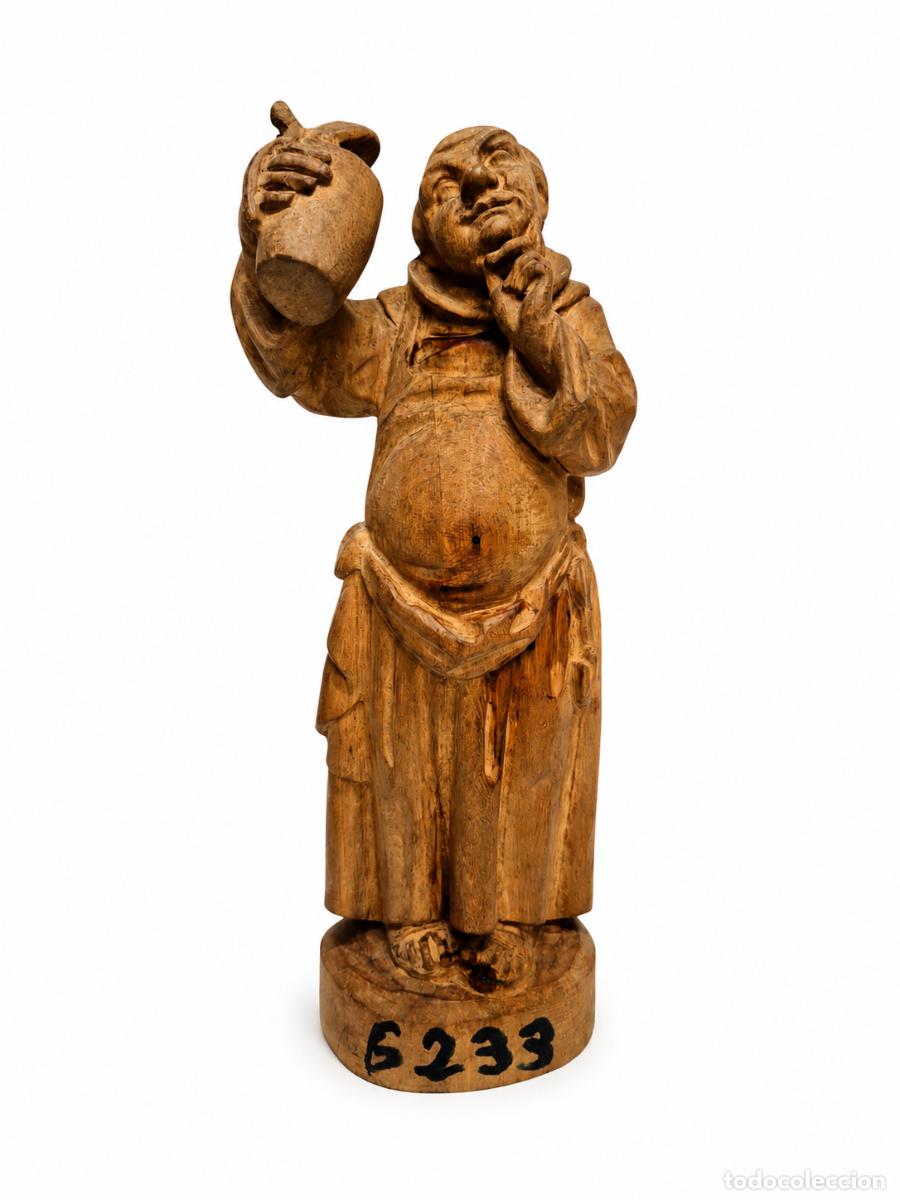 Arte: Monje, Fraile Bebedor - Modelo Selva Negra, Alemania - Talla de Madera - A&ntilde;os 60-70
