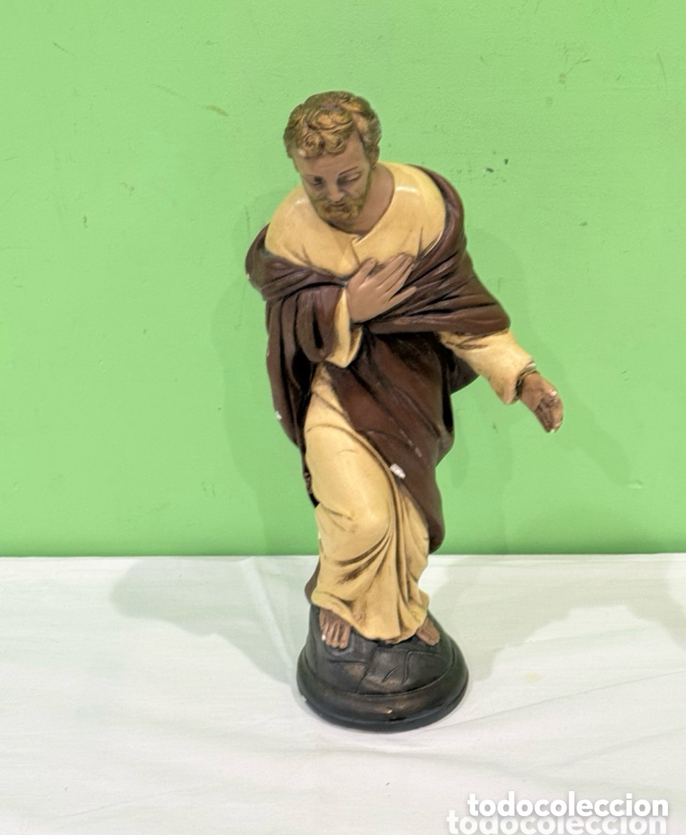 Arte: Antigua Figura Religiosa San Jos&eacute; Escultura Escayola Policromada 35 cm Siglo XX