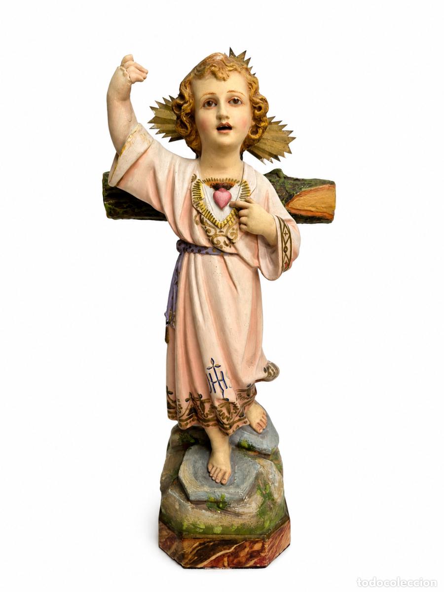 Arte: Ni&ntilde;o Jes&uacute;s Pasionista, a la Cruz - Estuco Policromado - sello Im&aacute;genes Isern, Olot - Altura 40 cm