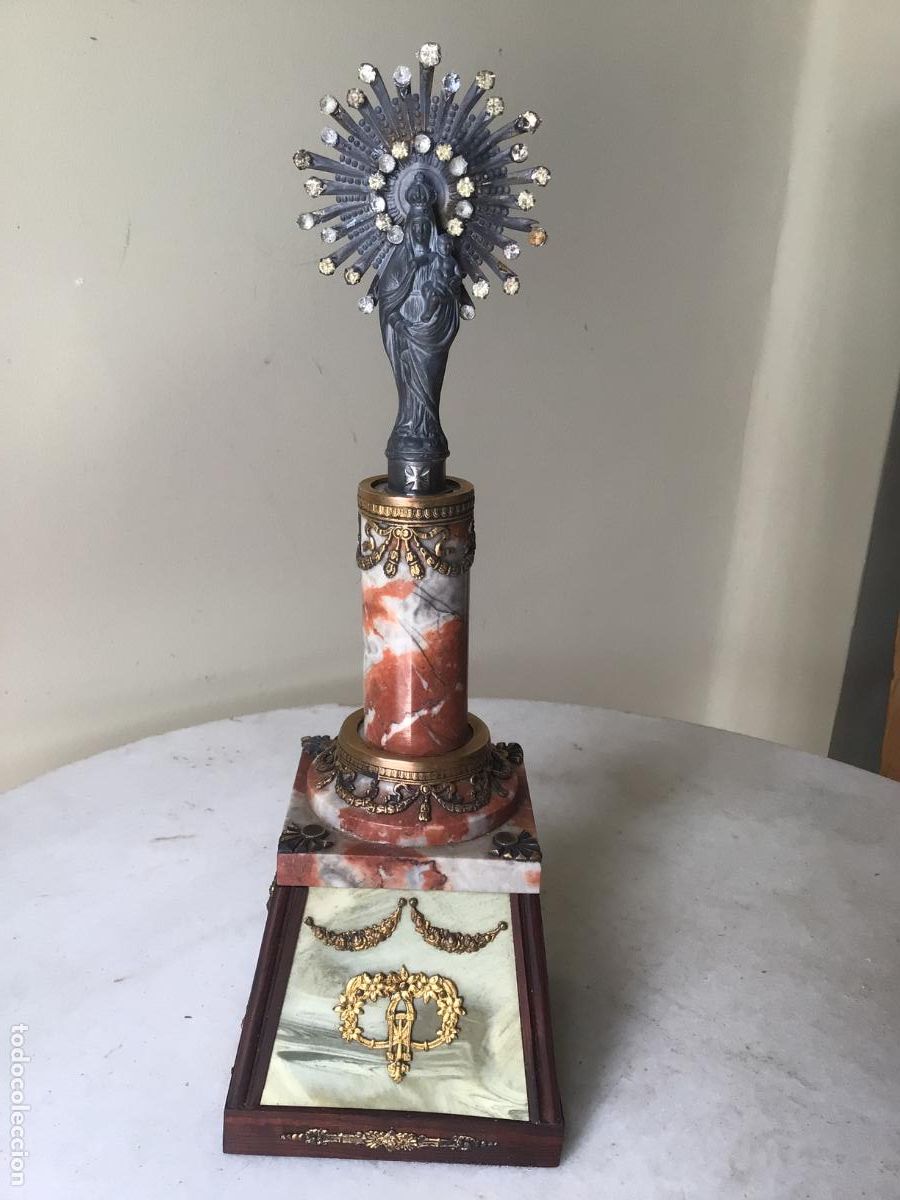 Arte: ANTIGUA VIRGEN DEL PILAR , IMPRESIONANTE PEANA ISABELINA - SIGLO 19 - MARMOL Y MADERA