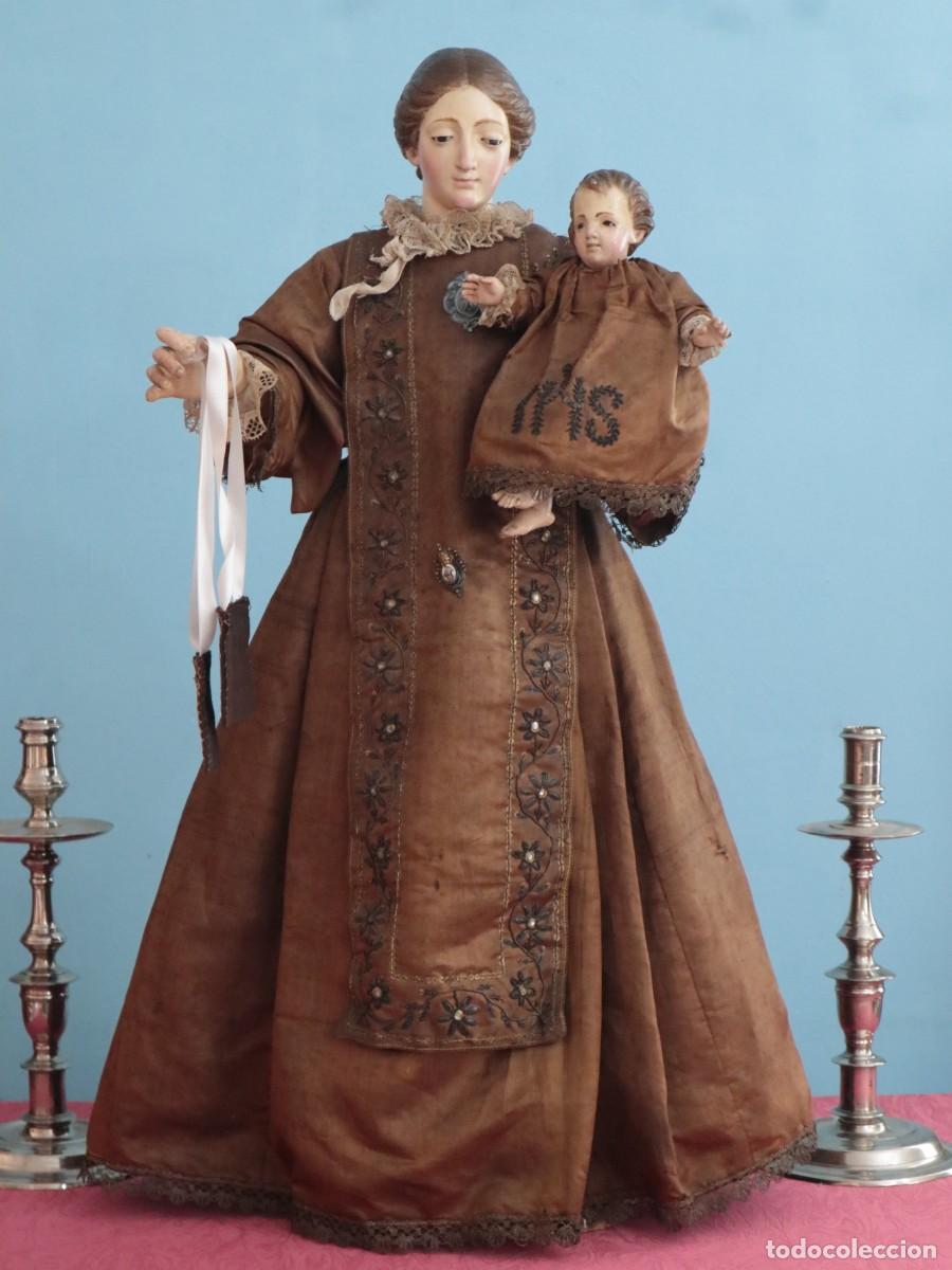 Arte: Imagen de vestir o cap i pota de candelero. La Virgen del Carmen. Siglos XVIII-XIX. Mide 67 cm.