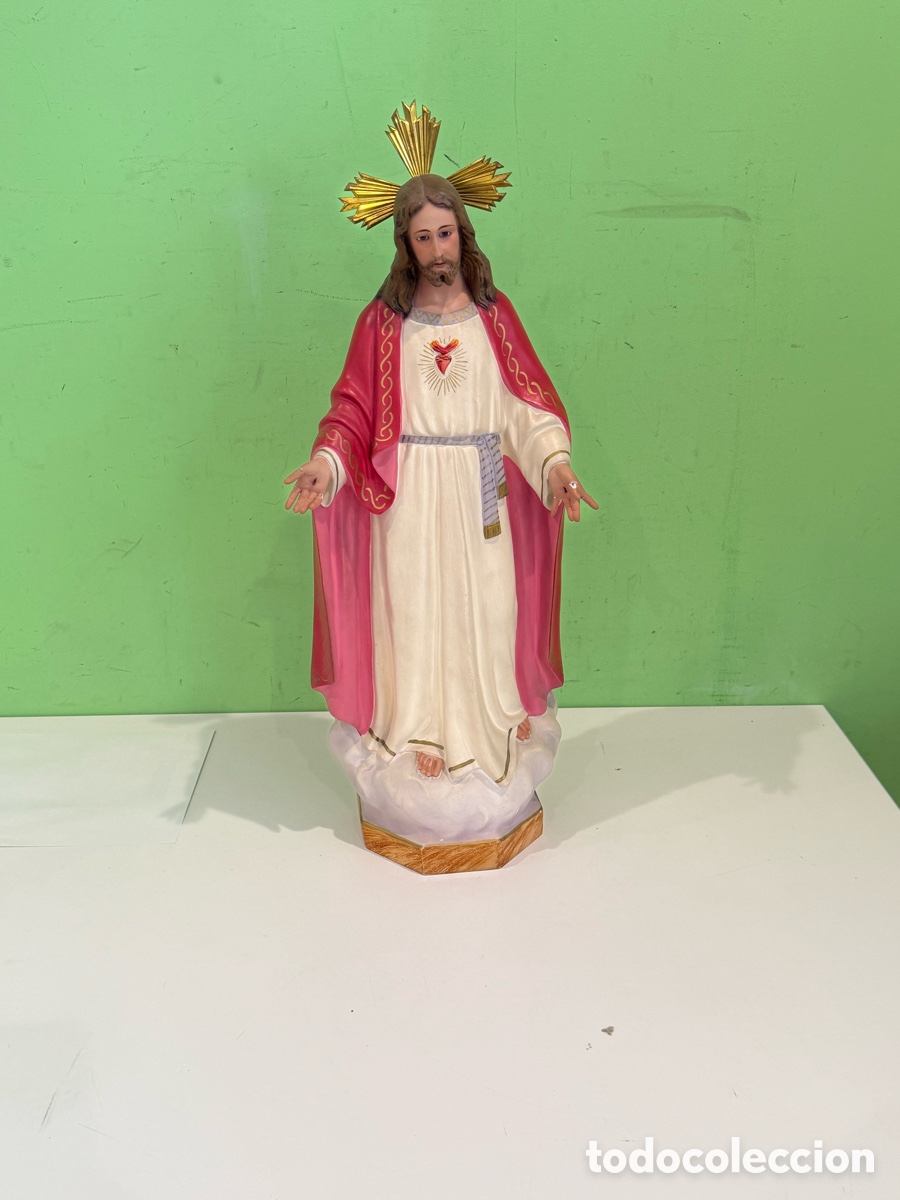 Arte: Sagrado Coraz&oacute;n de Jes&uacute;s Olot Barcelona en pasta de madera policromada 60 cm