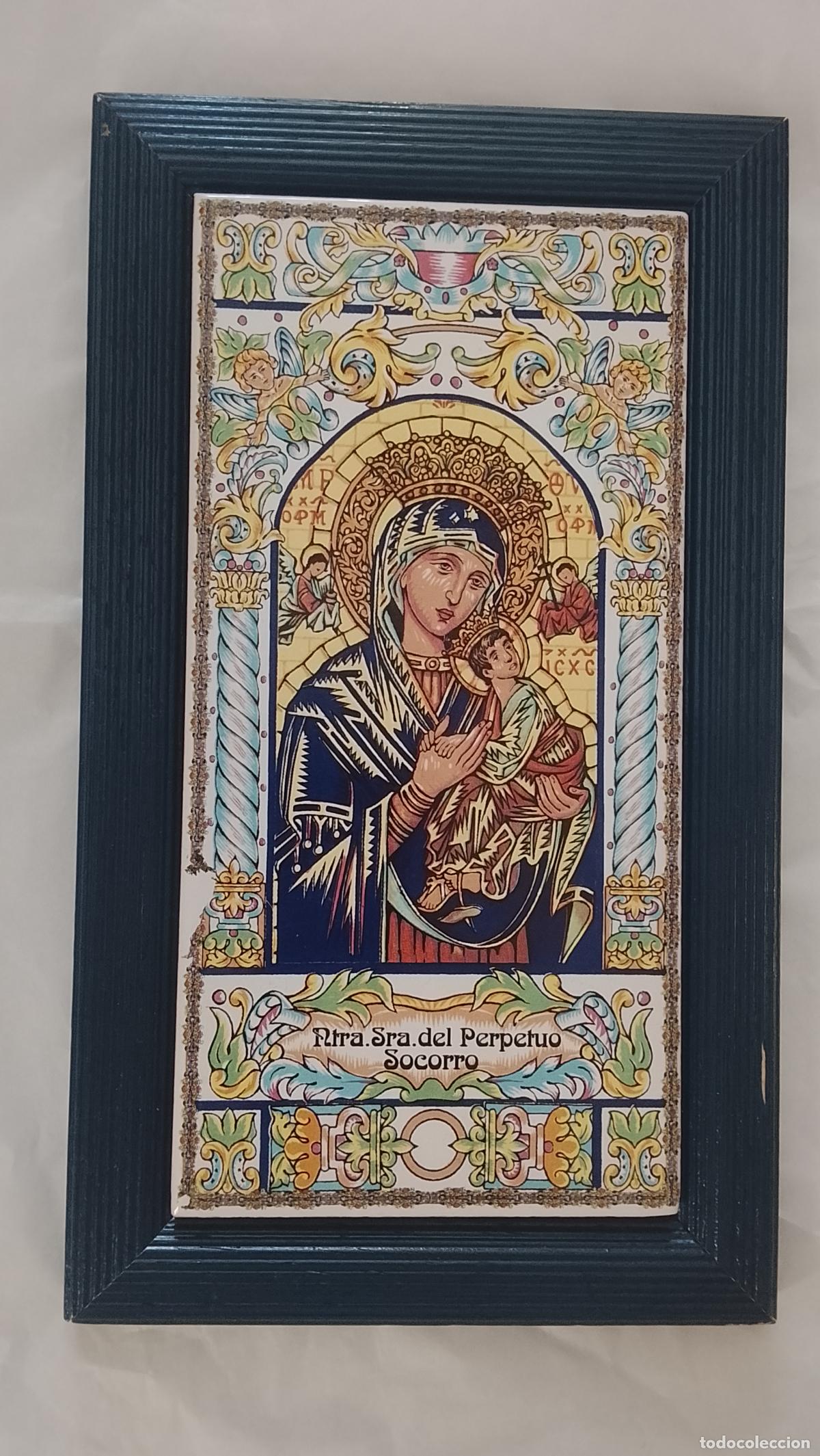 Arte: AZULEJO ENMARCADO VIRGEN DEL PERPETUO SOCORRO TIPO ICONO