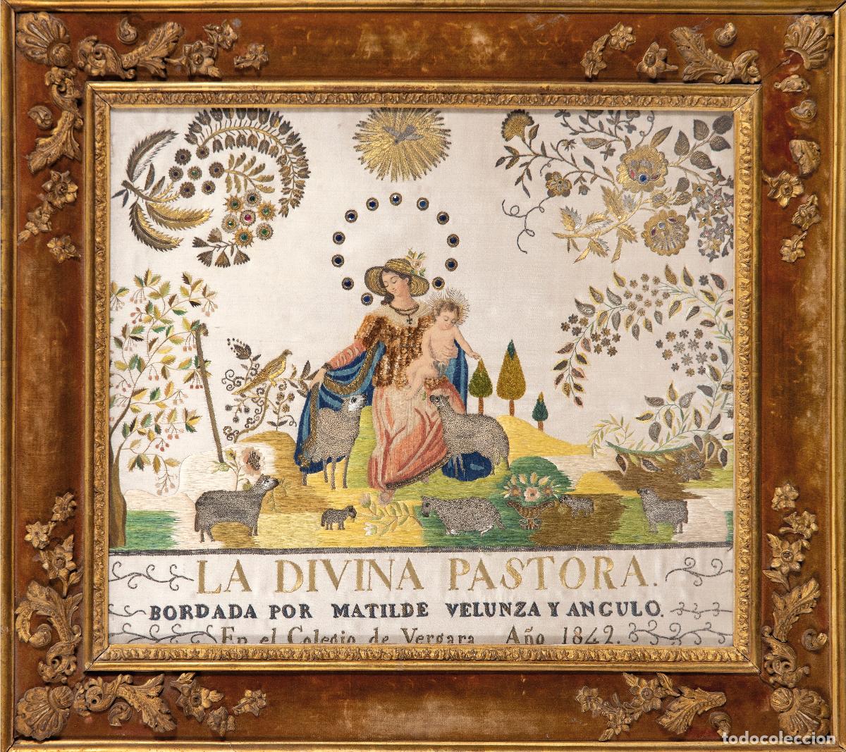 Arte: Divina Pastora bordado en seda con hilo de oro y plata Matilde Velunza y Angulo Colegio Vergara 1842