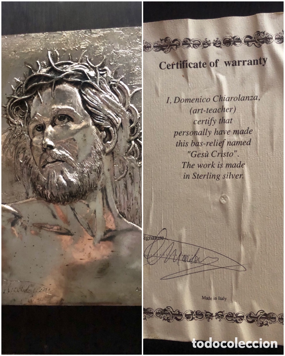 Arte: Bajo Relieve de Plata de Ley 925 &rdquo;Ges&ugrave; Cristo&rdquo; - Domenico Chiarolanza - Con Certificado de Garant&iacute;a