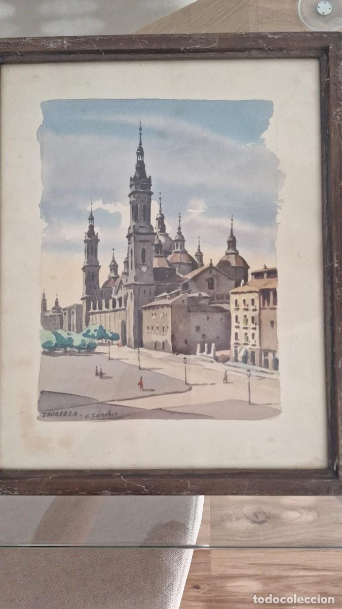 Arte: Quadro Antigo - Aguarela &rdquo;Zaragoza&rdquo; de C. S&aacute;nchez (32x25,5 cm)