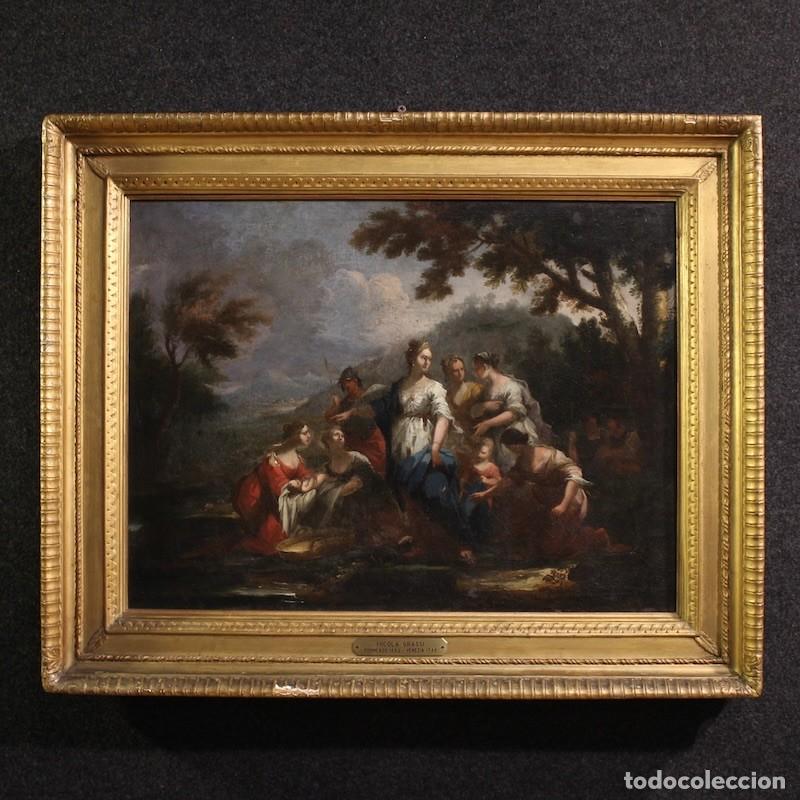Arte: Pintura veneciana antigua del siglo XVIII, Mois&eacute;s salvado de las aguas.