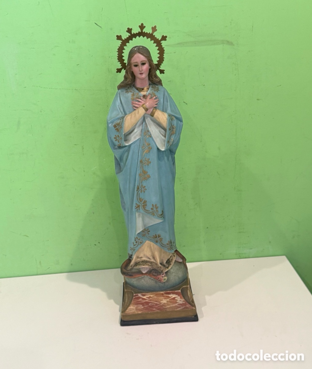 Arte: Virgen Inmaculada Concepci&oacute;n &ndash; Escultura en pasta de madera policromada &ndash; 56 cm.