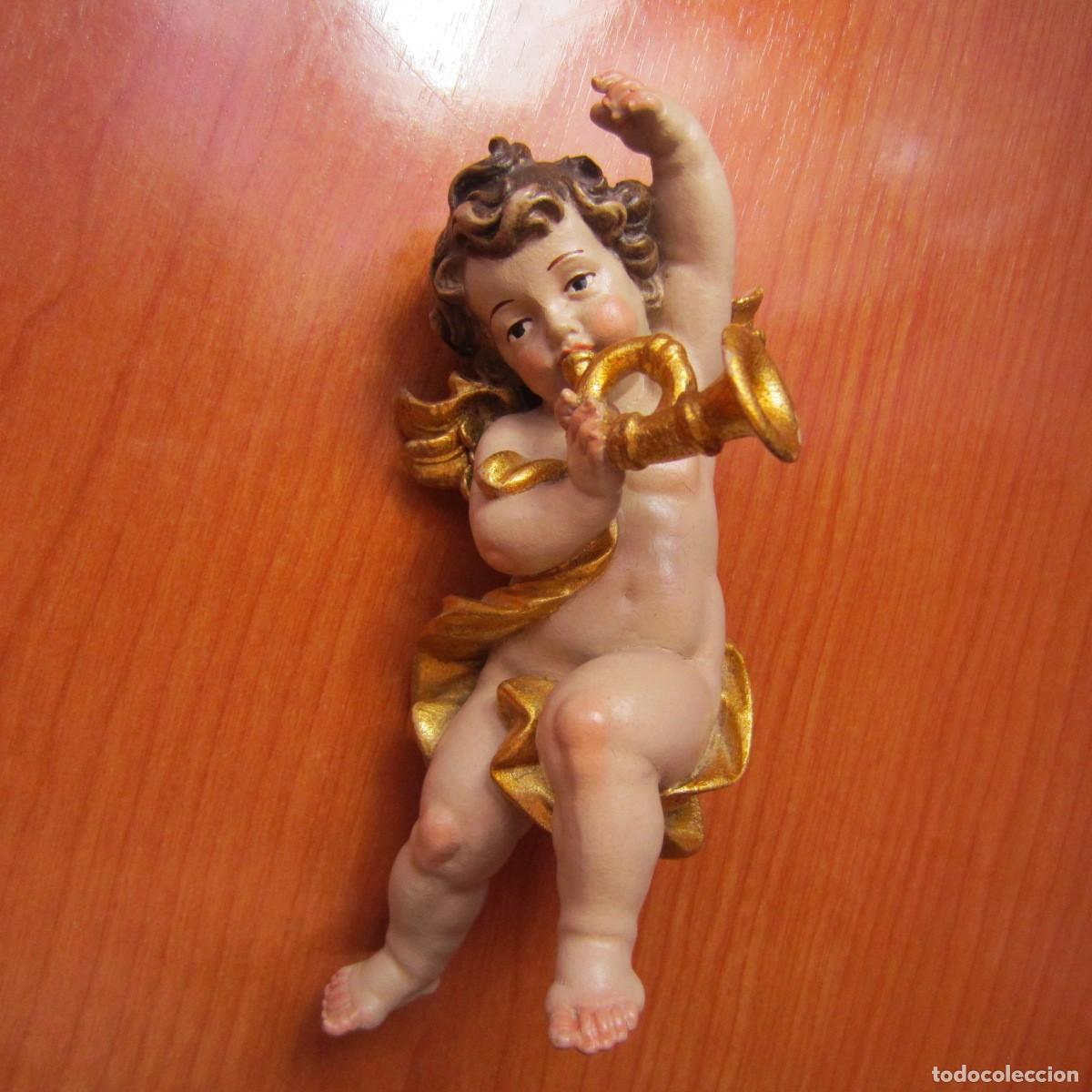 Arte: &Aacute;ngel querub&iacute;n tallado en madera antig&uuml;edad