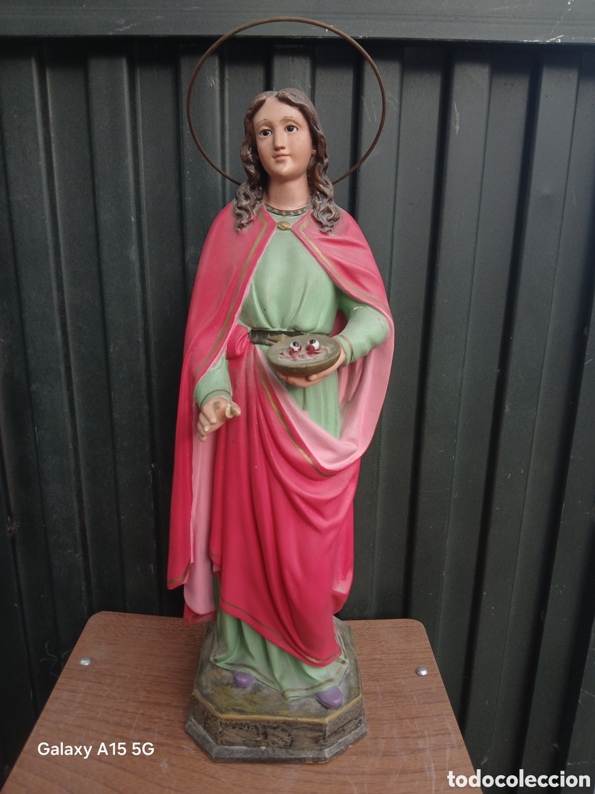 Arte: SANTA LUC&Iacute;A DE SIRACUSA ESTUCO Y OJOS DE CRISTAL TIPO OLOT 42 CM.