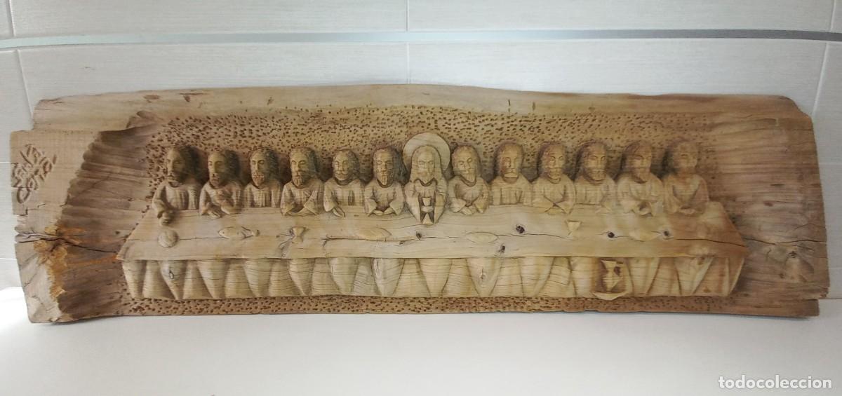 Arte: GRAN TABLA TALLADA ICONO RELIGIOSO EN MADERA DE OLIVO , DE LA SANTA CENA - FIRMADA CASTILLO 1966