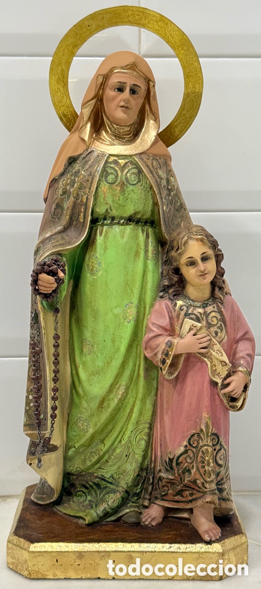 Arte: ANTIGUA SANTA ANA Y VIRGEN NI&Ntilde;A OLOT PRIMERA CALIDAD ORO