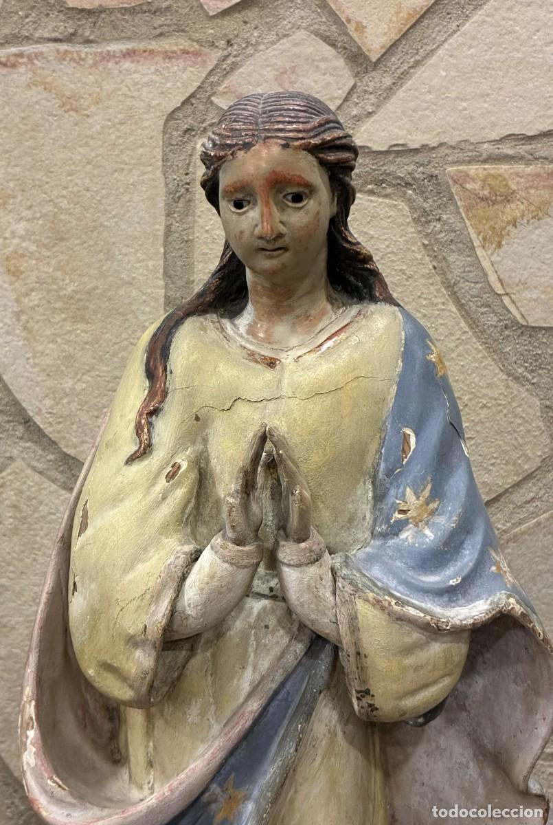 Arte: VIRGEN INMACULADA CONCEPCI&Oacute;N MADERA Ppios S. XIX . LUNA Y SERPIENTE SIGUIENDO LA DESCRIPI&Oacute;N DEL APOC