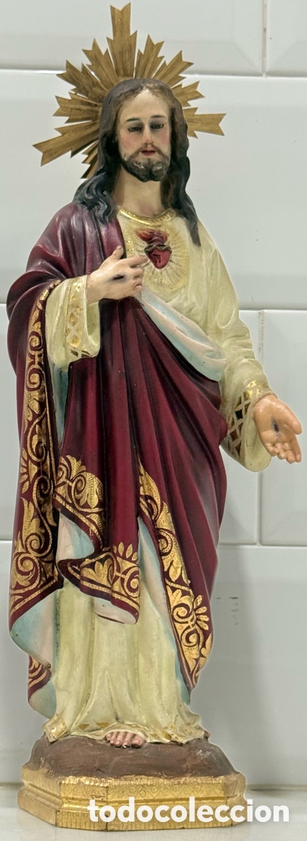 Arte: ANTIGUO SAGRADO CORAZ&Oacute;N OLOT CALIDAD EXTRA ORO