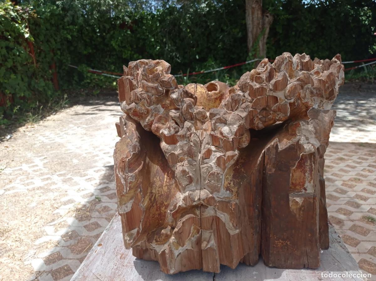 Arte: Gran elemento tallado madera voluta decoraci&oacute;n b&oacute;veda madera dorada S XVII XVIII 40x25x37cms