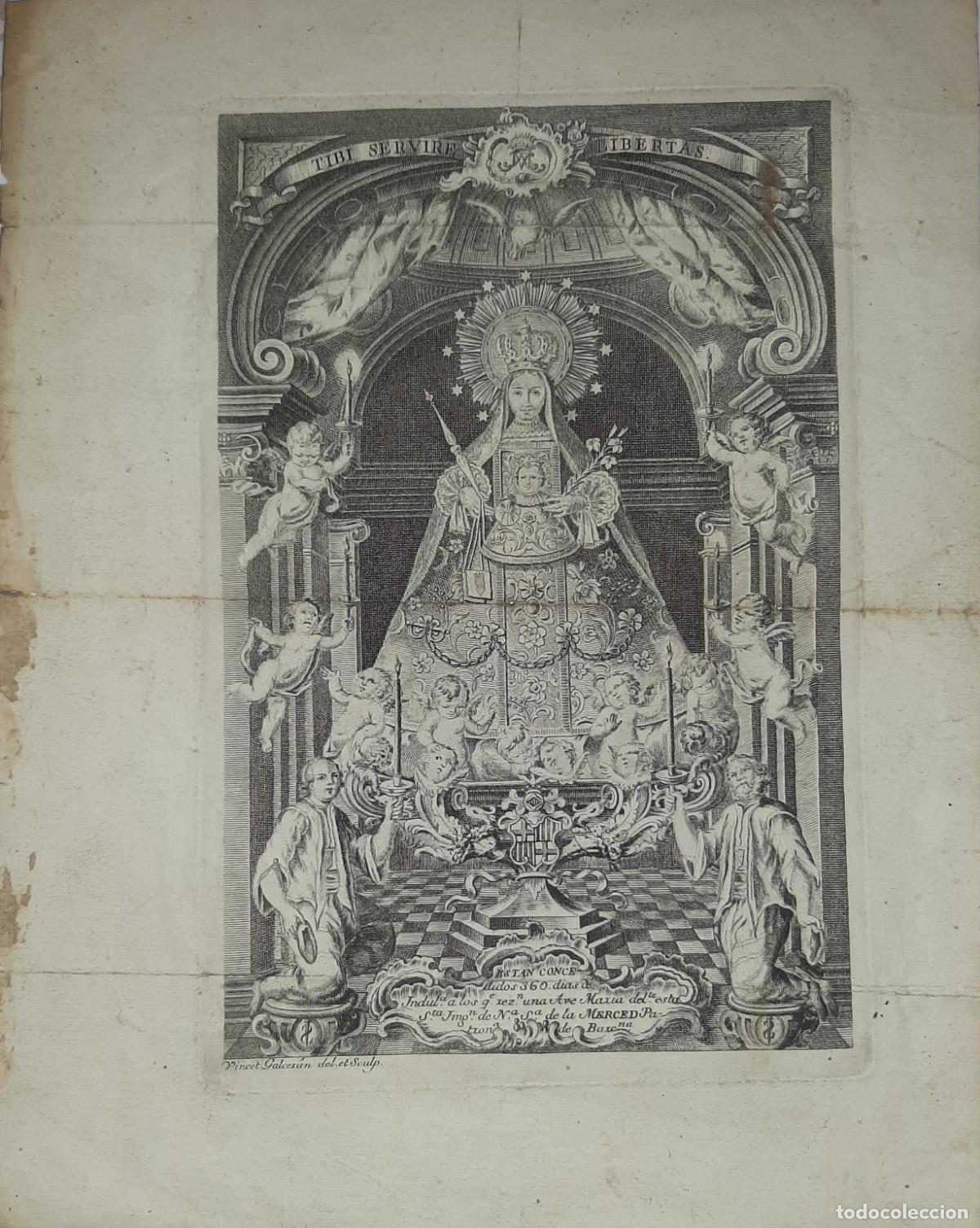 Arte: GRABADO DE N. S. DE LA MERCED PATRONA DE BARCELONA GRABADOR VICENTE GALCERAN VALENCIA