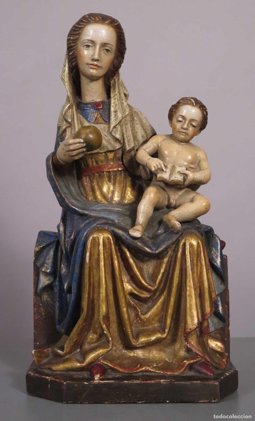 Arte: VIRGEN CON EL NI&Ntilde;O JESUS. MADERA POLICROMADA Y DORADA. SIGUIENDO MODELOS GOTICOS. SIGLO XX