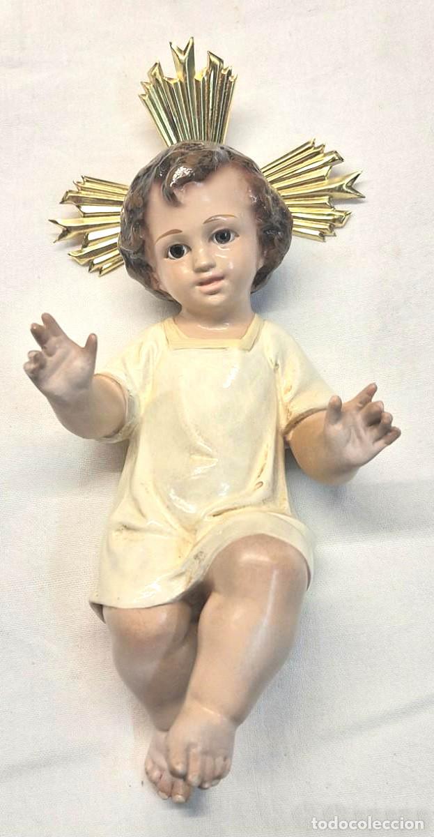 Arte: Ni&ntilde;o Jes&uacute;s escuela Olot, Ojos Cristal, Estuco policromado.