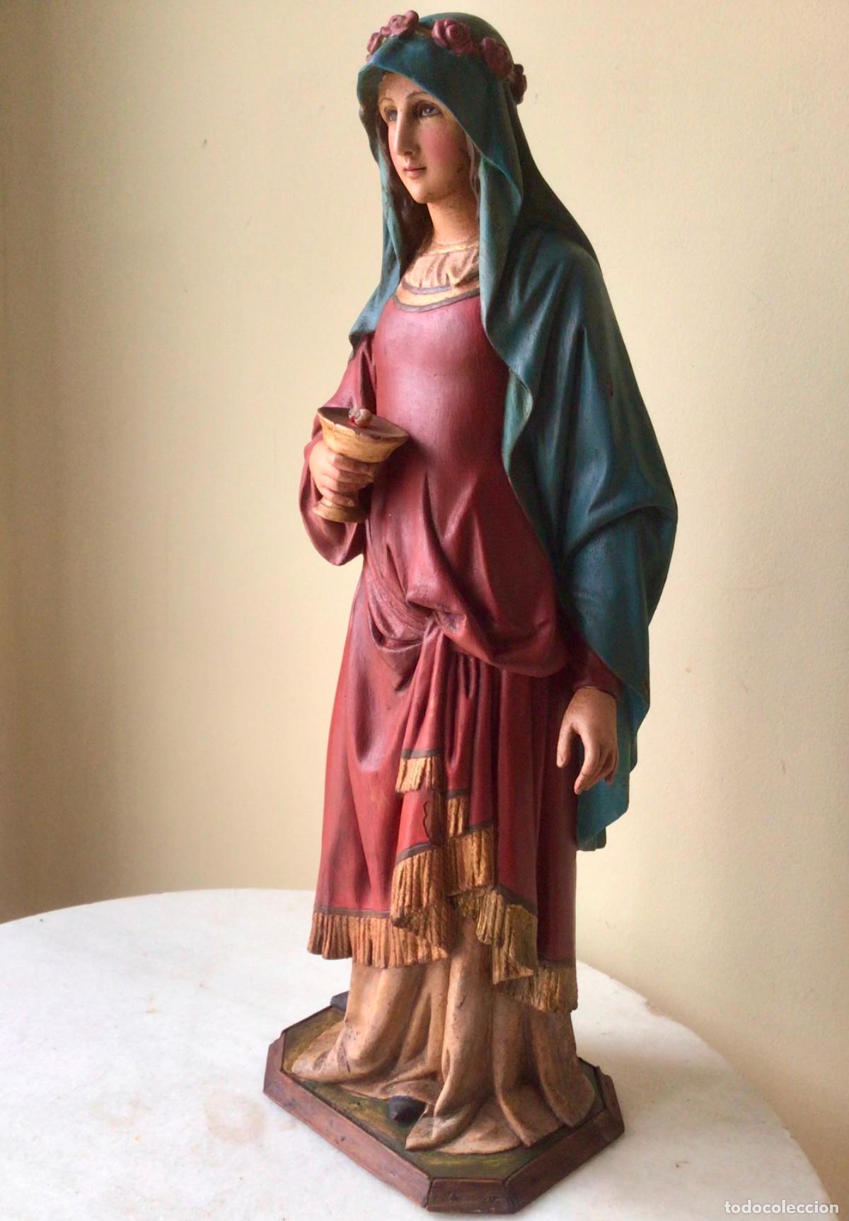 Arte: GRAN Y ANTIGUA TALLA EN MADERA SIGLO 19 - SANTA LUCIA CON OJOS EN EL CALIZ -OJOS VIDRIO,