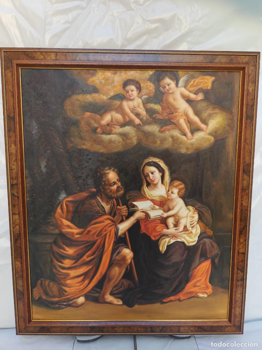 Arte: &Oacute;leo sobre lienzo- marco de caoba- tema religioso cl&aacute;sico barroco, a&ntilde;os 50-70.