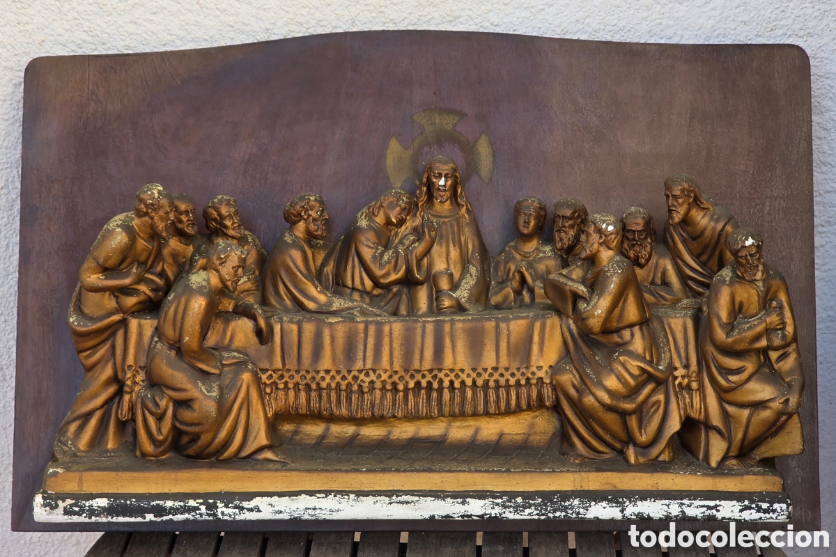 Arte: Antigua Escultura La &Uacute;ltima Cena - Estuco sobre Madera - Decoraci&oacute;n Religiosa Jes&uacute;s Virgen Ap&oacute;stoles