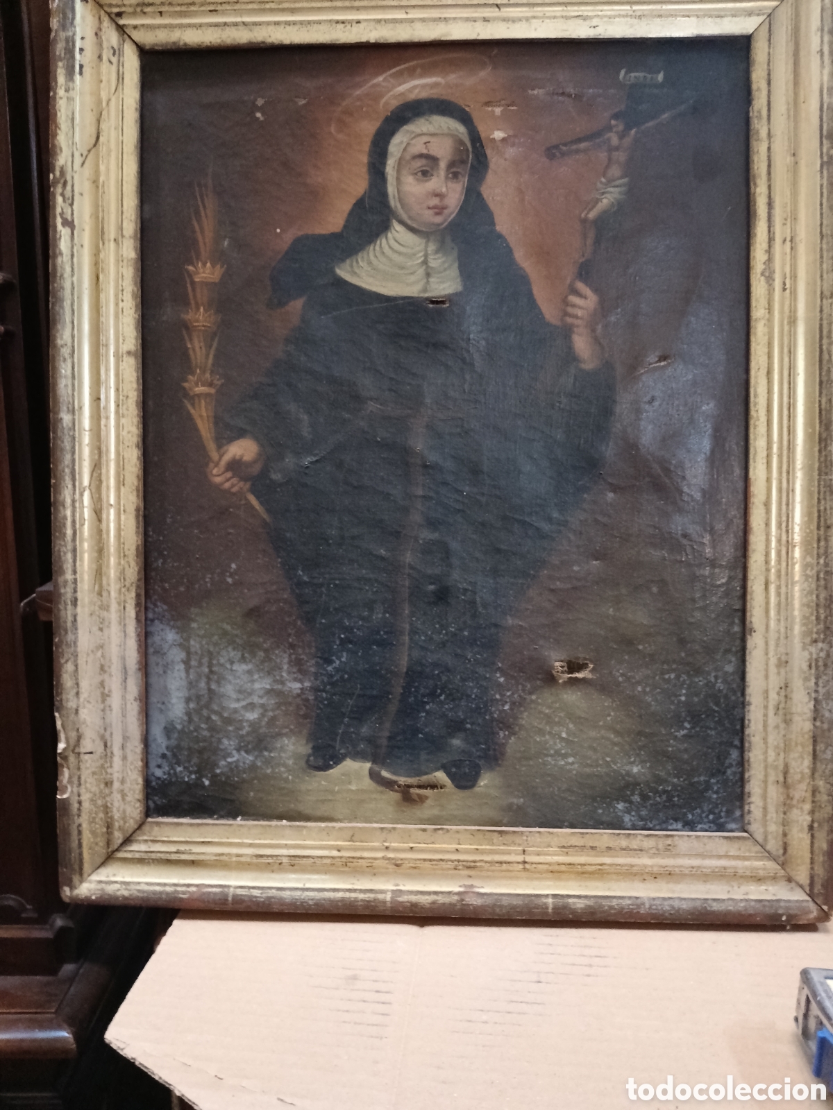 Arte: &Oacute;leo sobre lienzo de santa teresa xix para restaurar