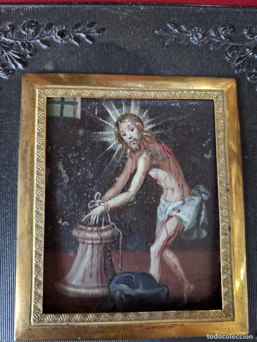 Arte: Escuela espa&ntilde;ola S.XVIII Cristo Varon de Dolores oleo sobre cobre