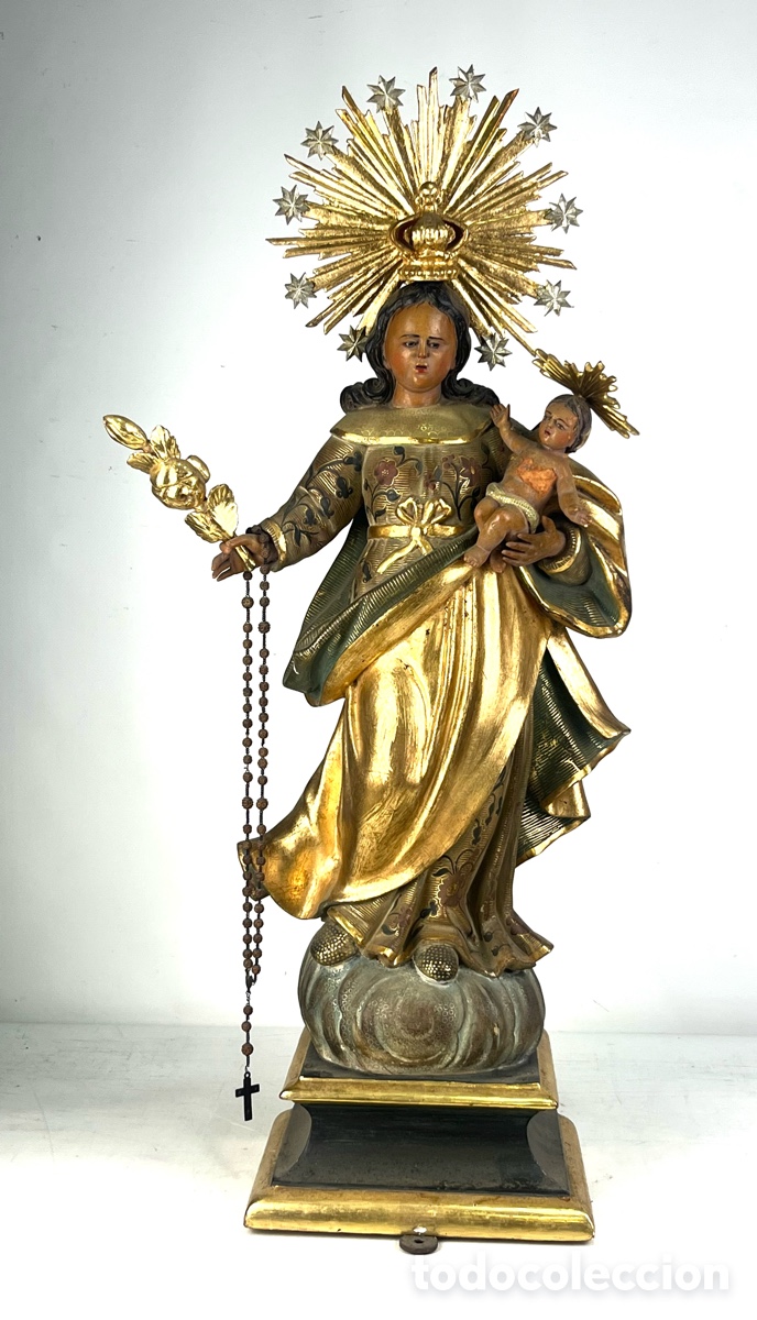 Arte: VIRGEN DEL ROSARIO CON NI&Ntilde;O - SIGLO XVIII - MADERA POLICROMADA, 74 CM