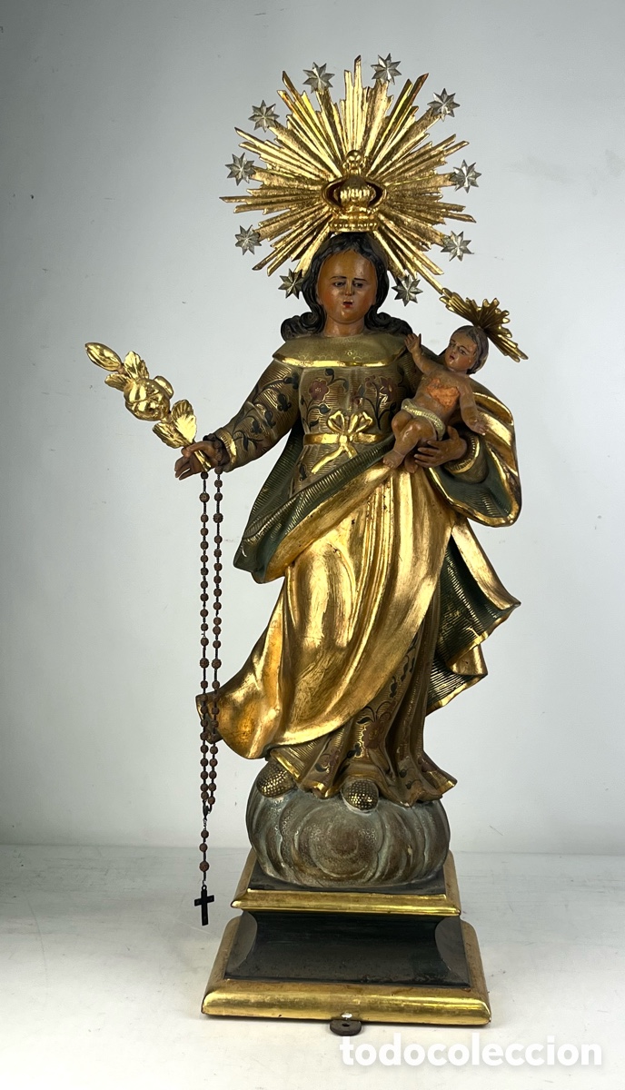 Arte: VIRGEN DEL ROSARIO CON NI&Ntilde;O - SIGLO XVIII - MADERA POLICROMADA, 74 CM