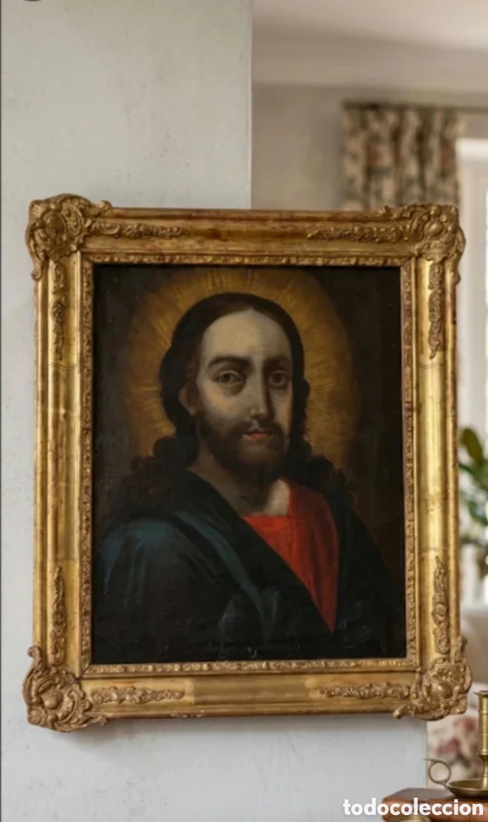 Arte: Antiguo Cristo sobre lienzo siglo XVII