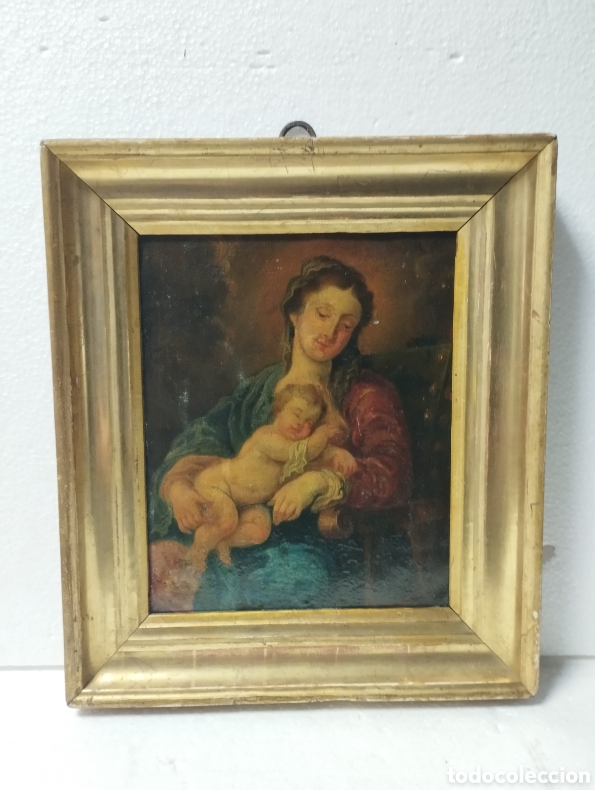 Arte: VIRGEN CON NI&Ntilde;O JESUS, OLEO COBRE SIGLO XVIII. MEDIDA COBRE 23X19 CM.