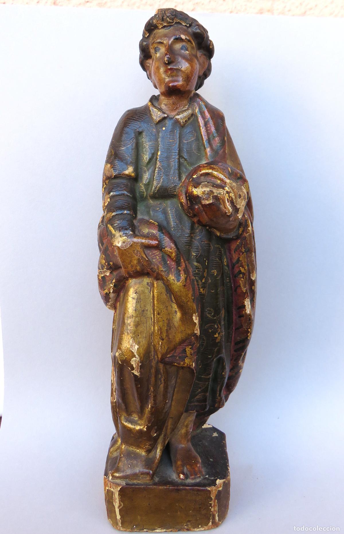 Arte: San Juan Evangelista j&oacute;ven. Talla en madera policromada y estofada. Siglos XVII-XVIII